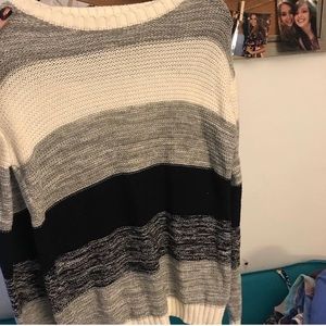 Navy, white and gray striped sweater